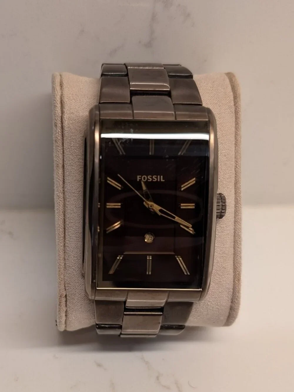 Fossil FS-4679 Men’s Rectangular Brown Stainless Steel Watch Date